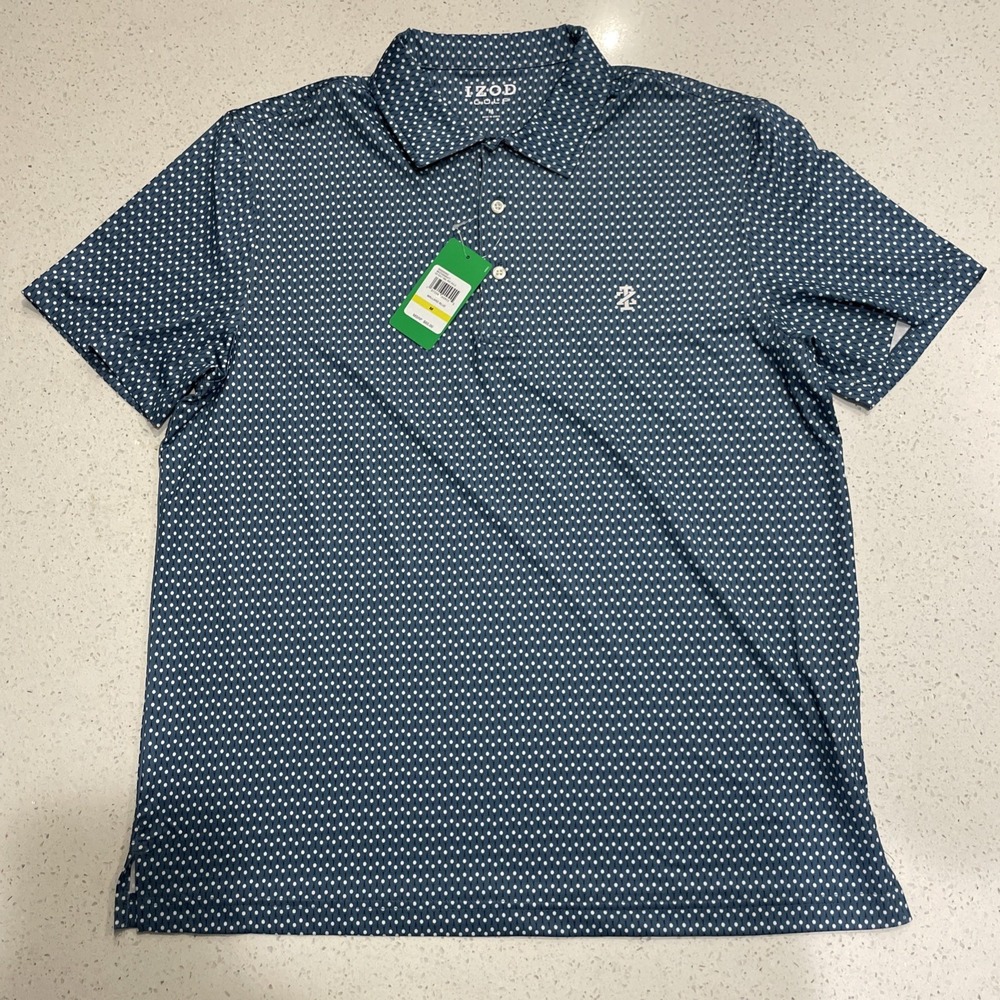 IZOD Golf Polo Shirt Men's Size Medium Green Golf AOP Casual Performance